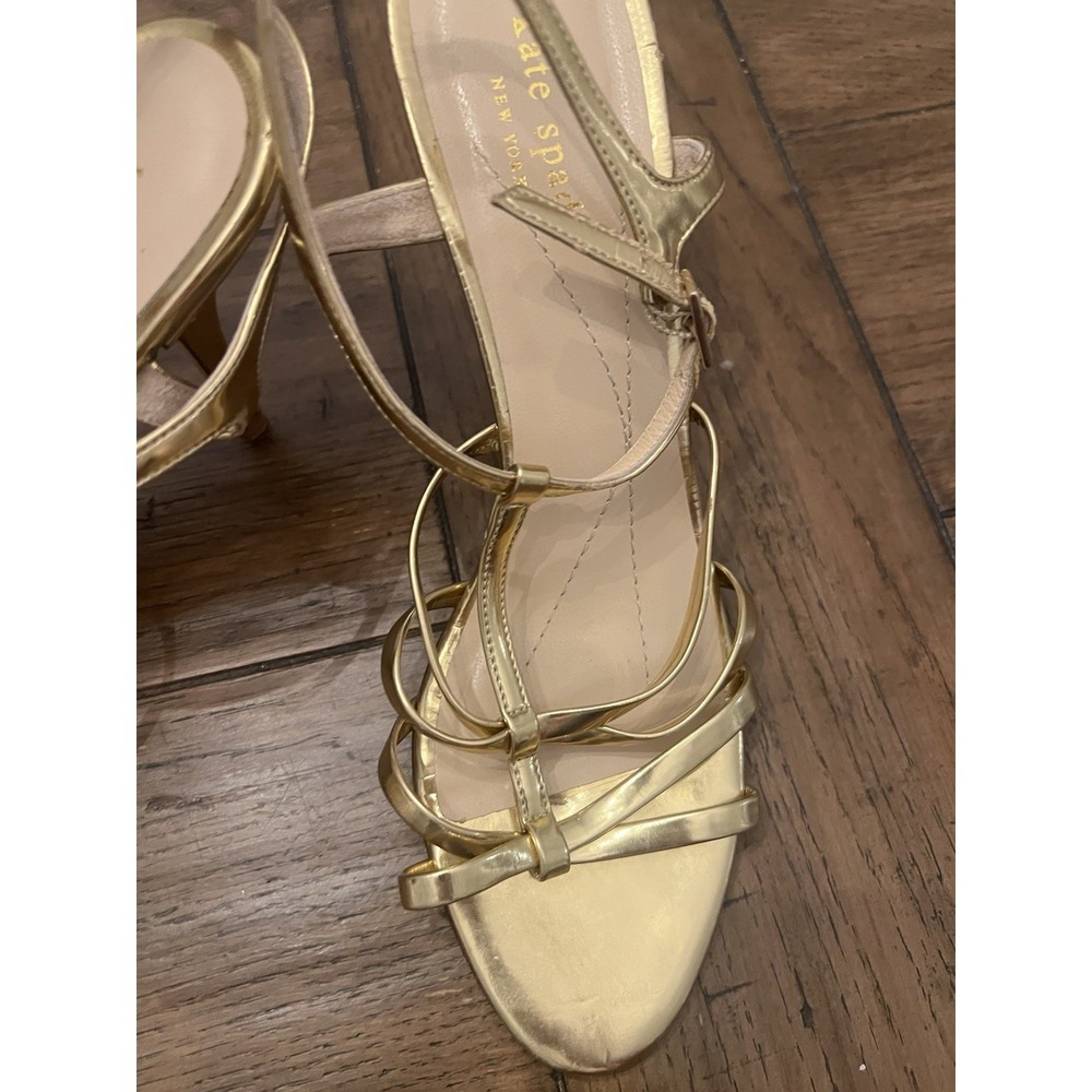 KATE SPADE Women's Sz 8.5 B Metallic Gold Leather Ankle Strap Pumps Heel Sandals - Picture 14 of 14